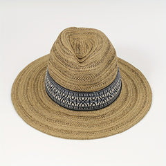 Drawstring Woven Cowboy Hat Spring Autumn Sun Protection Jazz Straw Hat