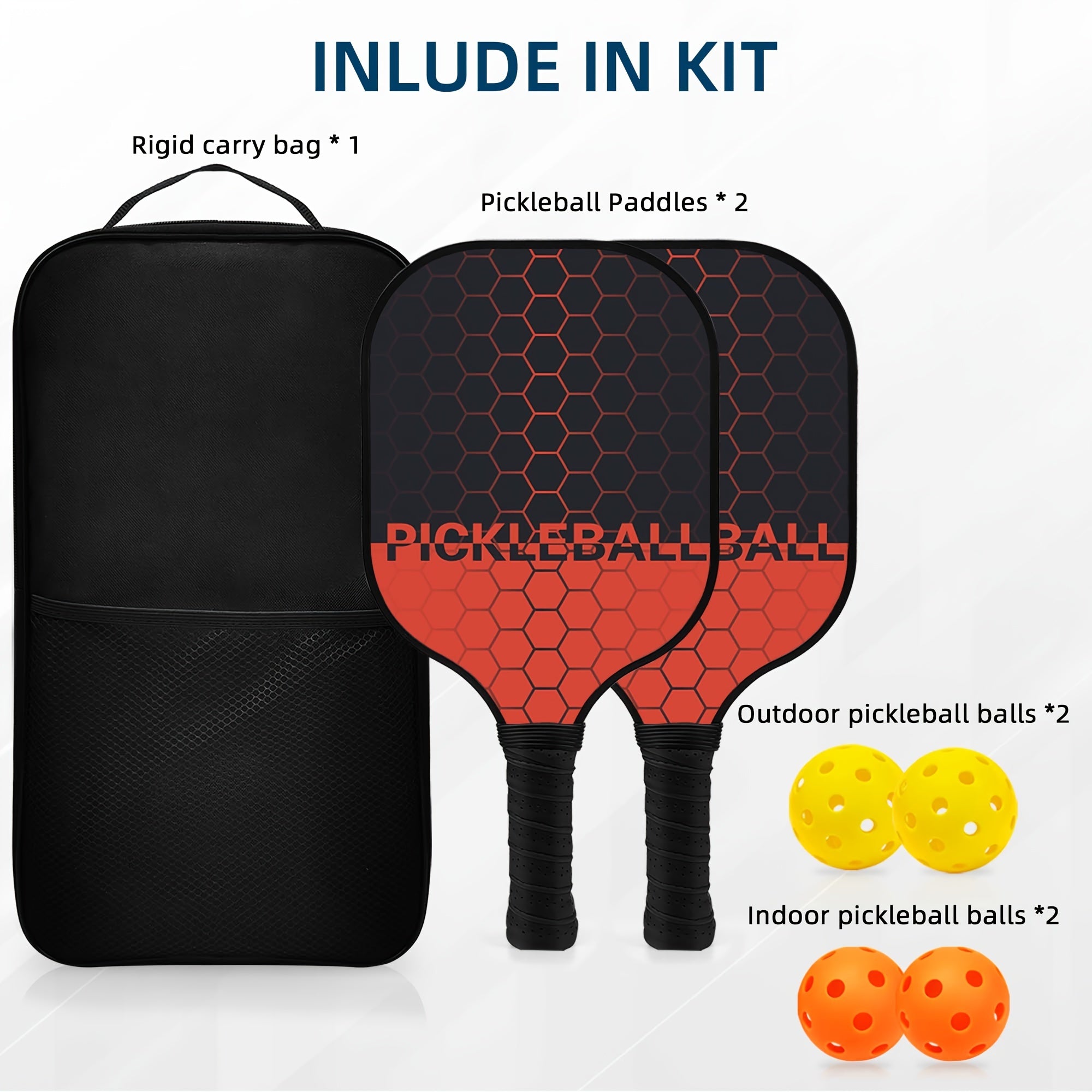 1pc Fiberglass Pickleball Racket Set with 2 Rackets, 4 Balls, and Bag