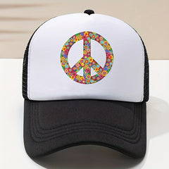 Peace Sign Print Baseball Cap Breathable Trucker Hat Adjustable Sun Hats