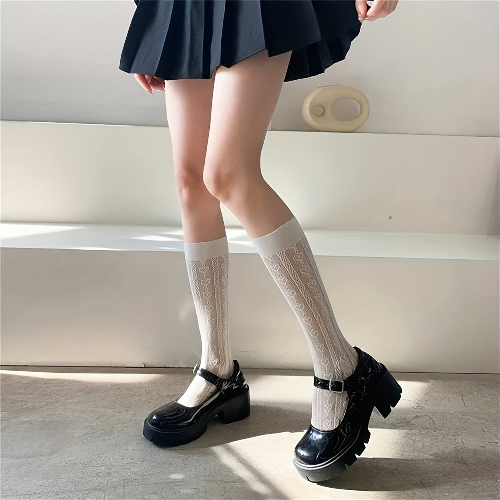 Heart Pattern Calf Socks Sweet Lolita Lace Knee High Socks Women's Stockings