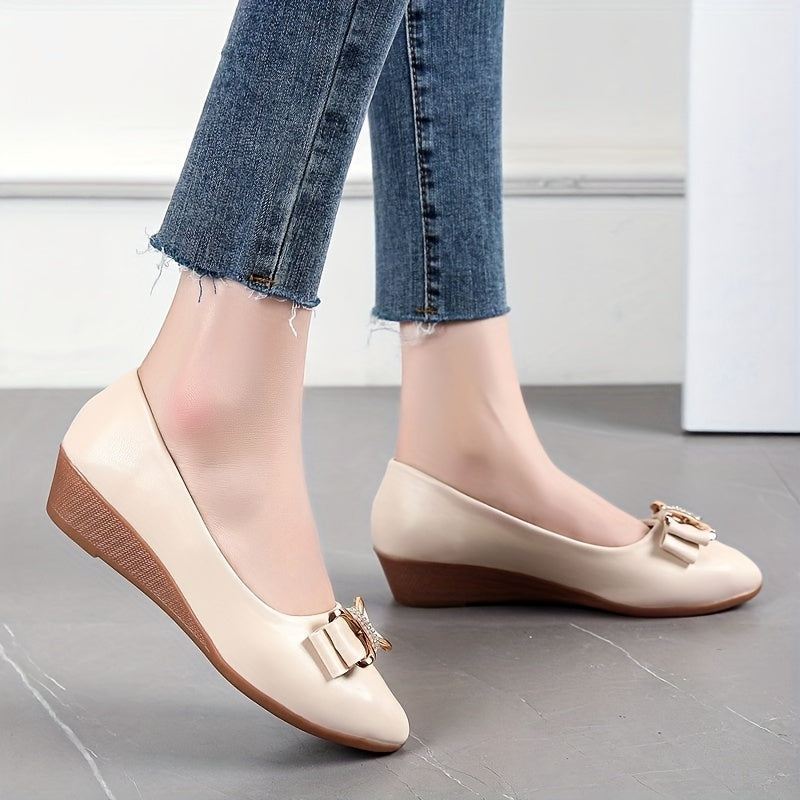 Women's Slip-On Bow Tie Casual Wedge Shoes