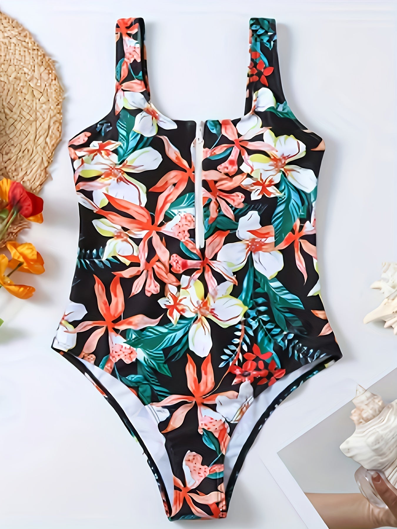 Boho Swimsuit Tropical Print One Piece Bathing Suit
