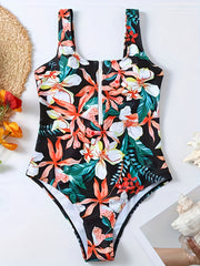 Boho Swimsuit Tropical Print One Piece Bathing Suit