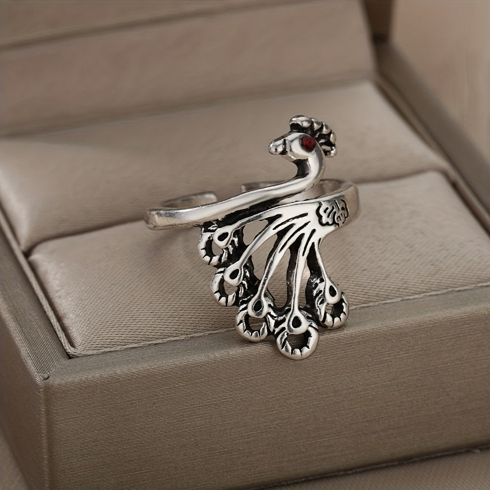 Gothic Vintage Peafowl Ring Zircon Adjustable Cuff Ring
