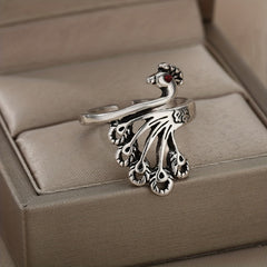 Gothic Vintage Peafowl Ring Zircon Adjustable Cuff Ring