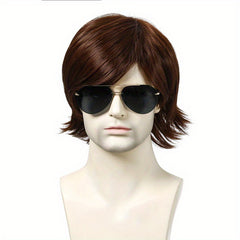 Men's Short Wavy Synthetic Wig Dark Brown