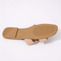 Women's Solid Slide Sandals Casual Flat Beach Shoes Lightweight