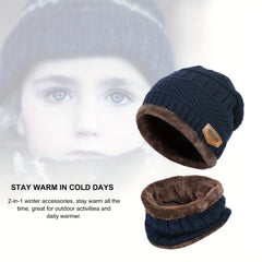 Kids Knit Hat & Neck Scarf with Fleece Lining