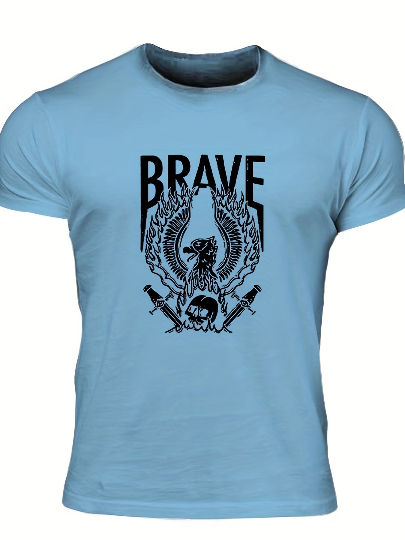 Men's Brave Eagle & Skull Print T shirt Casual Tee