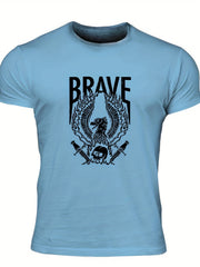 Men's Brave Eagle & Skull Print T shirt Casual Tee