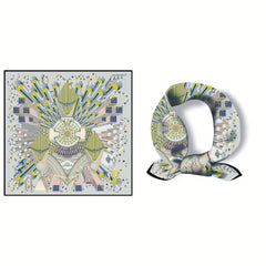Boho Geometric Print Bandana Vintage Gray Silk Head Wrap Neckerchief