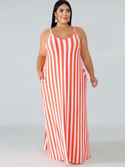 Strip Cami Maxi Dress With Pockets Women's Plus Medium Stretch