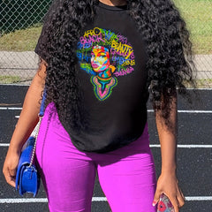 Print Matching Two piece Set Short Sleeve T shirt & Solid Leggings