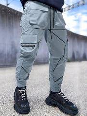 Block Reflective Trim Cargo Pants Men s Casual Outdoor Activities