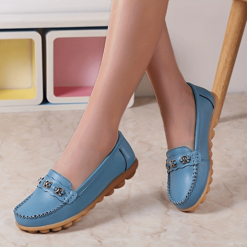 Women's Metal Decor Flat Loafers Slip On Shoes
