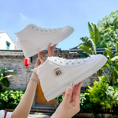 Women's Canvas High Lace Up Round Toe Casual Shoes