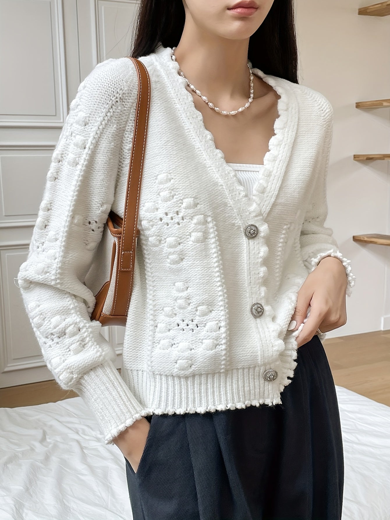 Solid Drop Shoulder Long Sleeve Knit Cardigan