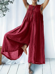 Casual Ruched Wide Leg Jumpsuit Sleeveless Drawstring Summer Jumpsuit