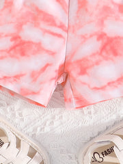 Kid Girls' Bow Waist Tie dye Casual Shorts for Lounge Sports