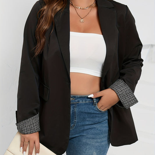 Blazer Women's Plus Solid Lapel Collar Button Blazer
