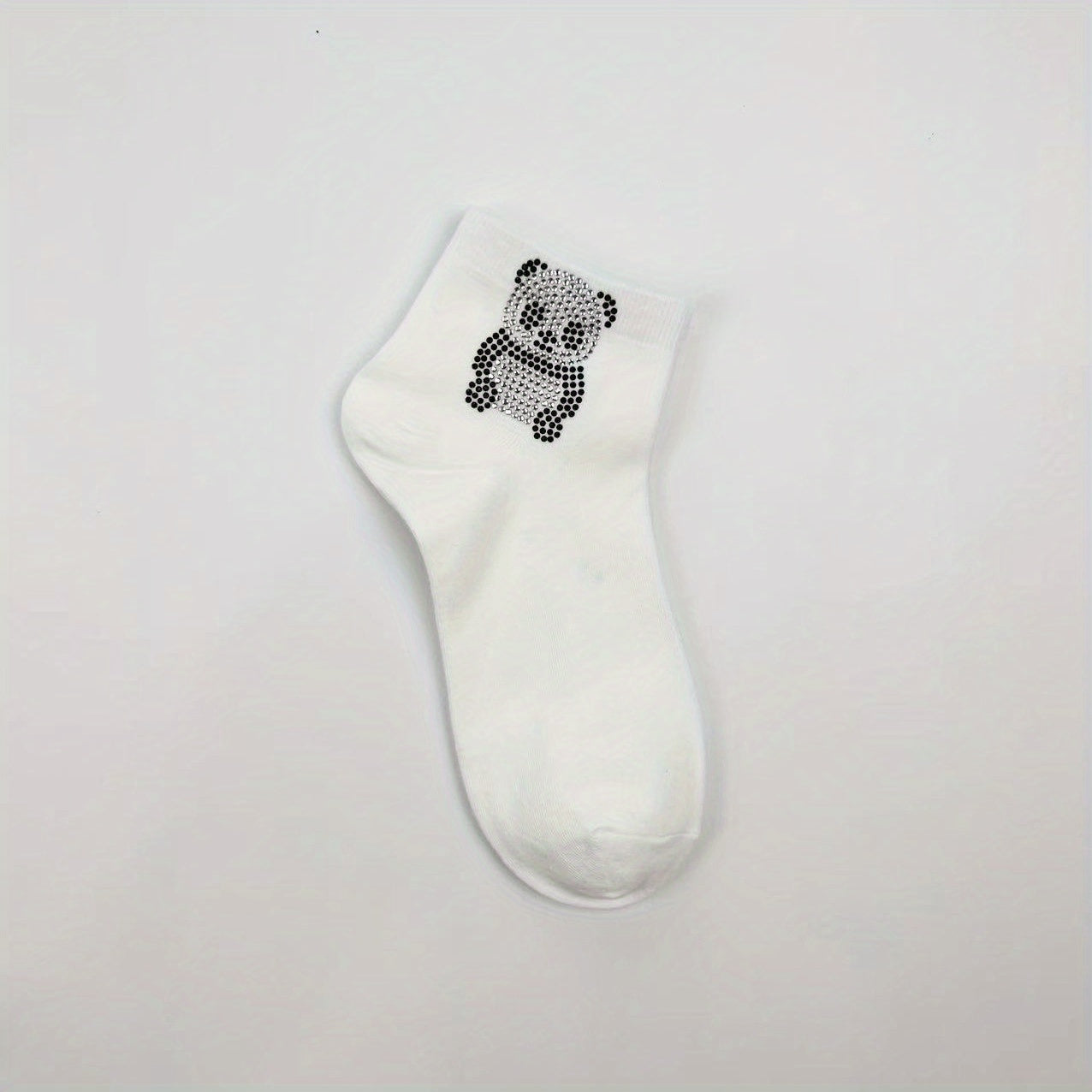 Panda Rhinestone Decor Socks Crew Short Women's Stockings