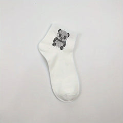 Panda Rhinestone Decor Socks Crew Short Women's Stockings