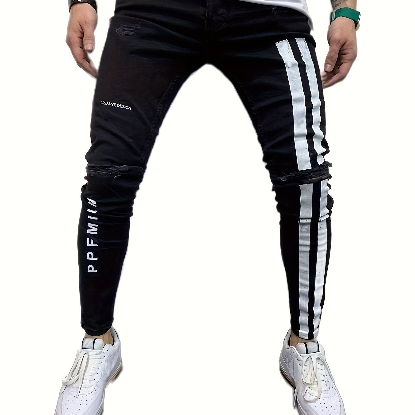 Men's Ripped Jeans Street Style Stretch Denim Pants