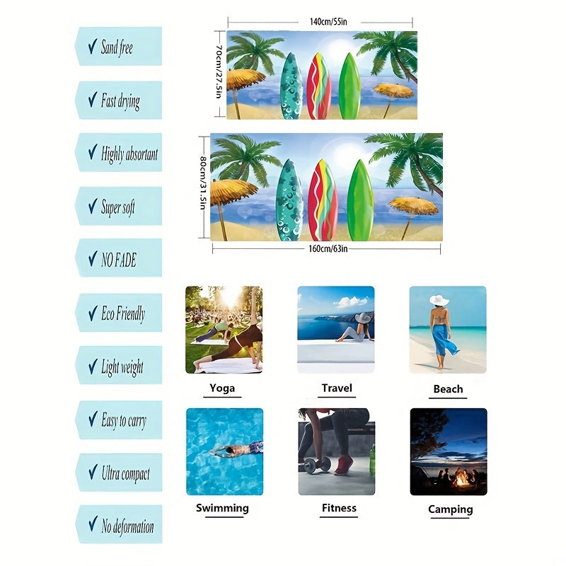 Microfiber Sandproof Beach Towel Coconut Tree Pattern Fast Dry Beach Accessory