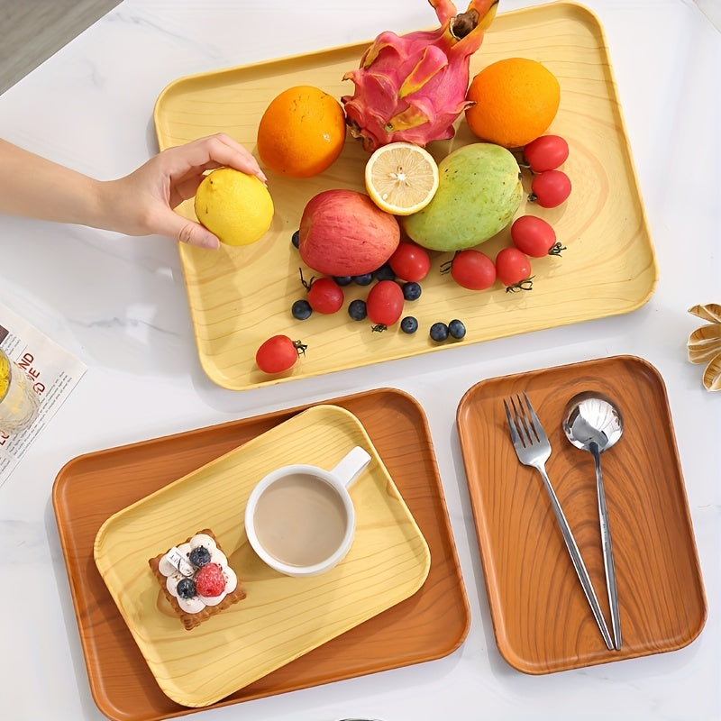 Wood Grain Rectangular Serving Platter Raised Edge Display Platter