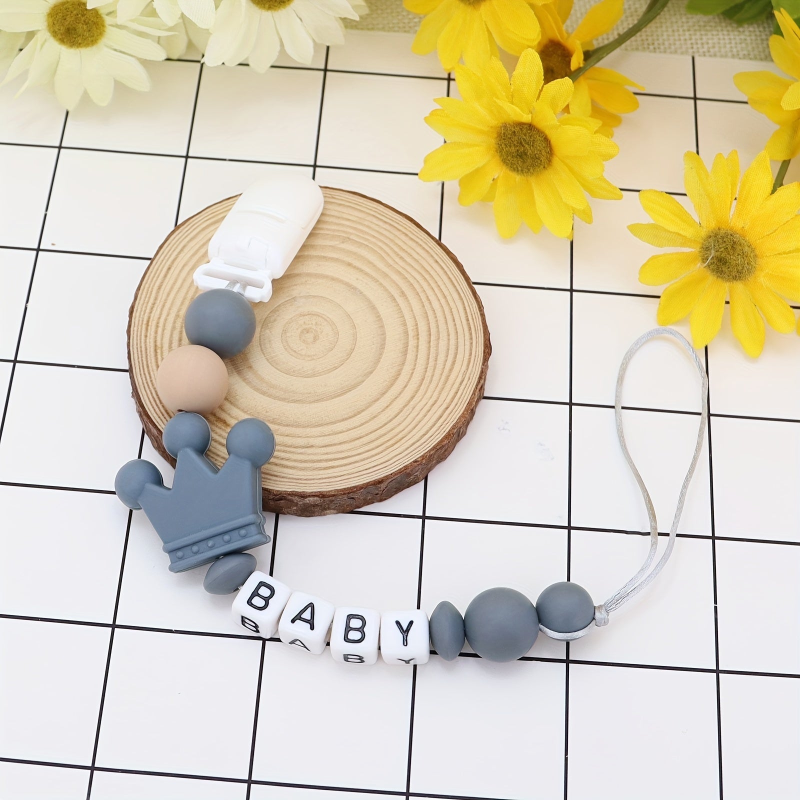 Personalized Silicone Crown Pacifier with Anti Drop Chain - Easter Gift