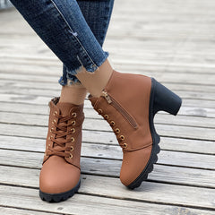 Chunky Heeled Ankle Boots Side Zipper Oktoberfest Dress Shoes