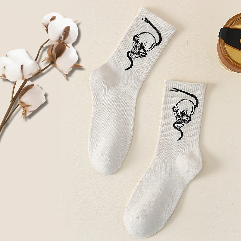 Gothic Skull & Snake Mid Tube Socks