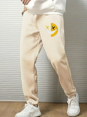 Smile Face Print Men's Sports Pants Casual Drawstring Jogging Trousers