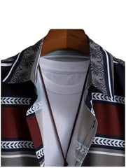 Block Print Men s Casual Short Sleeve Shirt for Summer Vacation