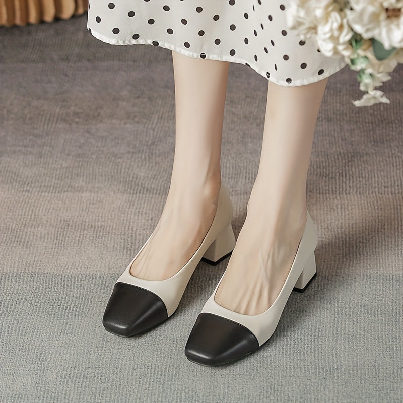 Women's Mid Heel Slip-On Cap Toe Dress Shoes