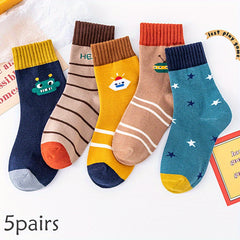 5 Pairs Kids Thick Cozy Warm Space Striped Crew Socks
