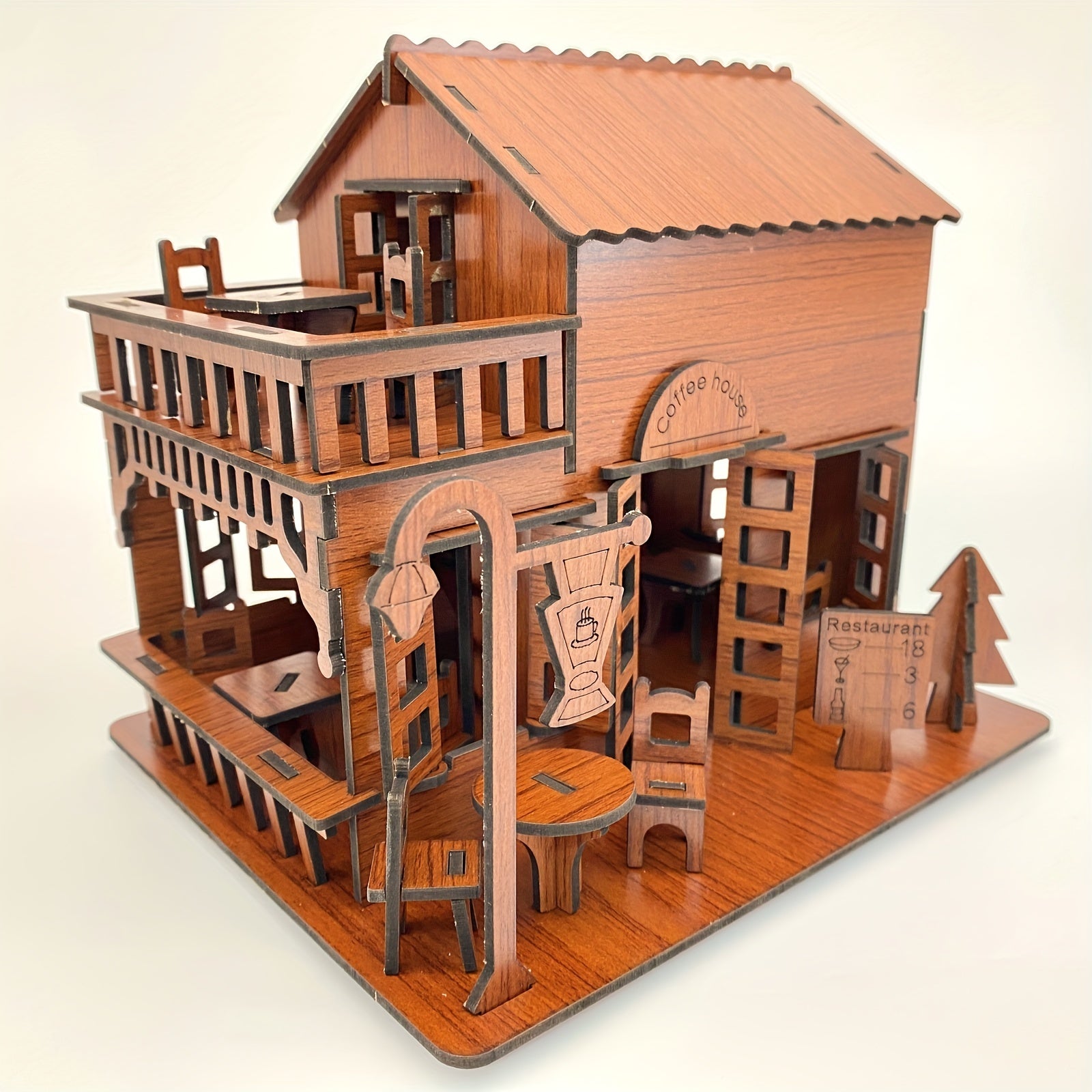Wooden 3D Puzzle DIY Coffee House Building Model Kit