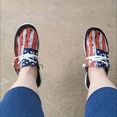 Women's Star & Striped Canvas Shoes Flag Printed Low Top Loafers