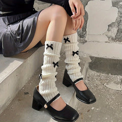 Bow Rib Knit Leg Warmers All-match Knee High Socks