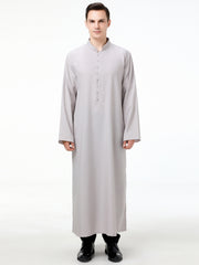 Islamic Arabic Kaftan Men Long Sleeve Solid Band Collar Muslim Clothes Vintage