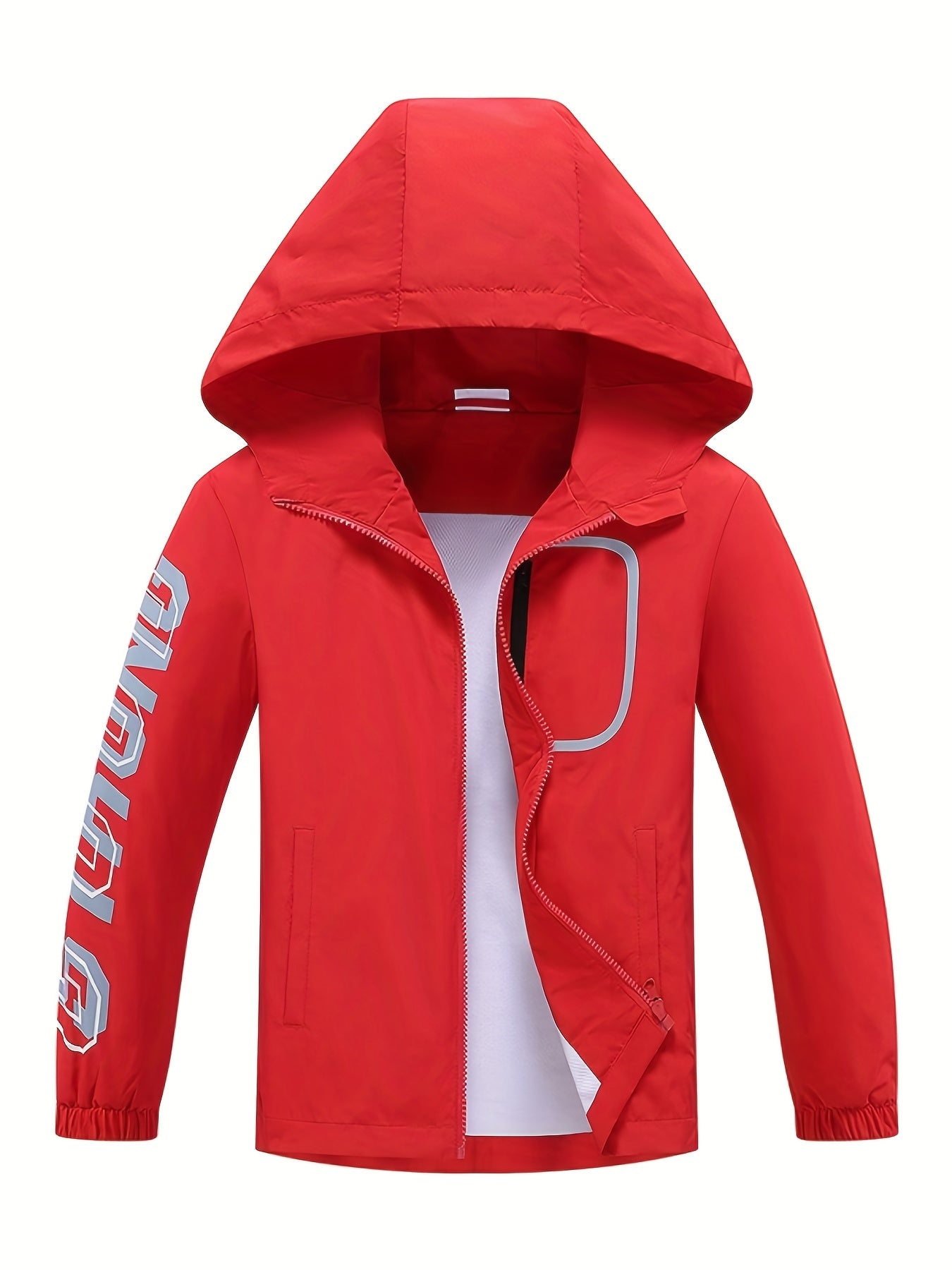 Boys Letter Zip Up Hooded Jacket Raincoat Windbreaker Outerwear Lightweight