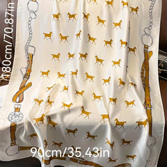Vintage Horse Print Satin Scarf Silk Shawl Women Head Wrap Casual Sunscreen