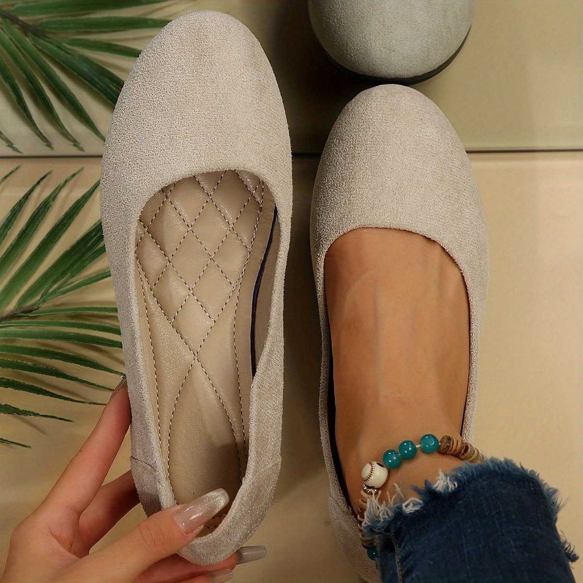 Women's Solid Ballet Shoes Slip On Low Flat Casual Light Shoes