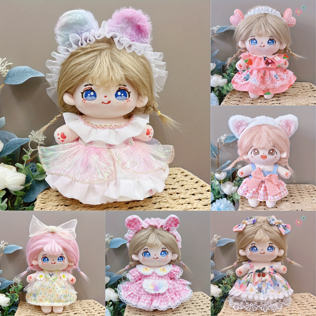 2pcs Doll Clothes Dress Headwear 7.87inch Doll Girls' Birthday Party Doll