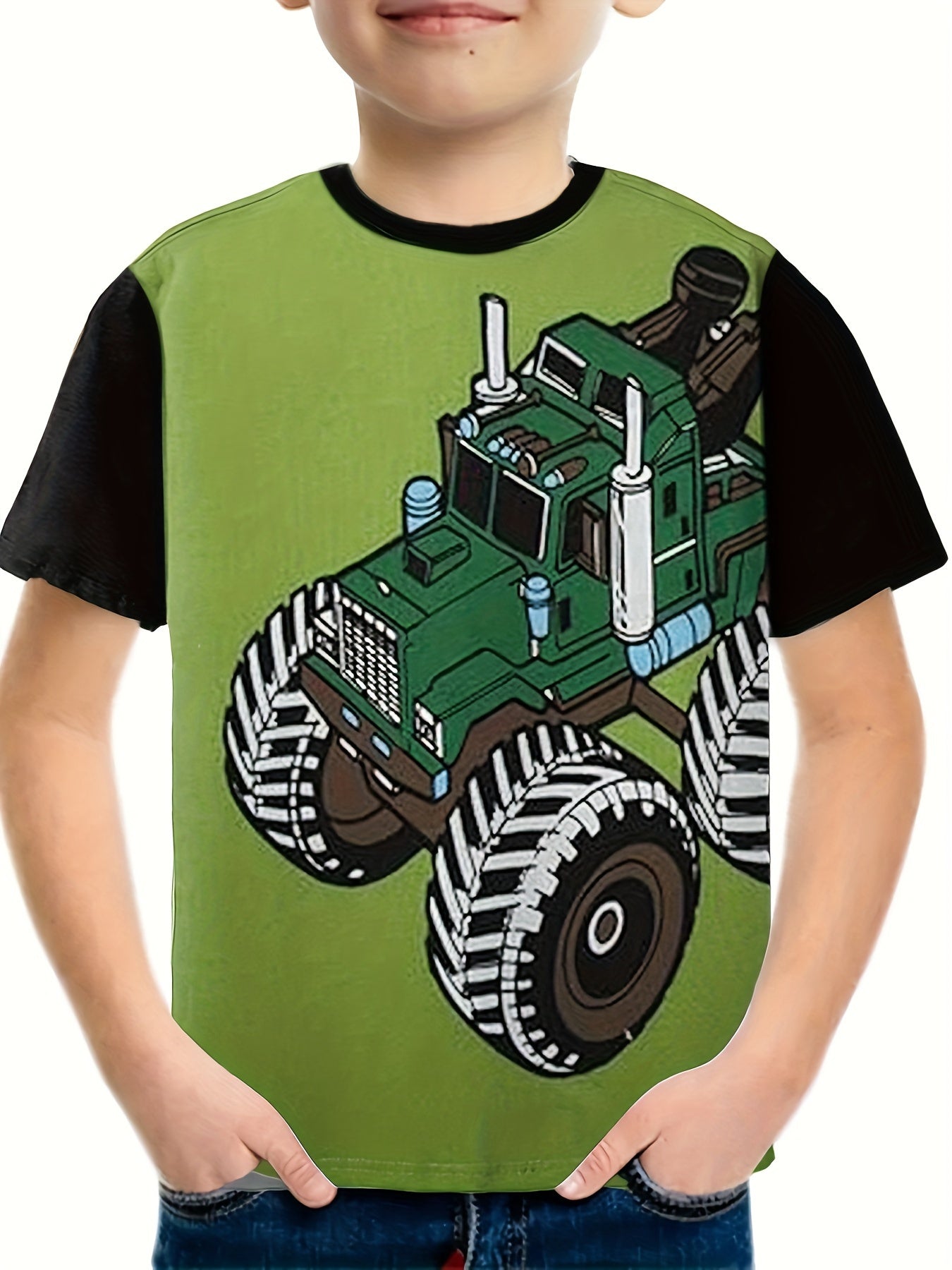 3D Truck Print Short Sleeve T shirt for Kids