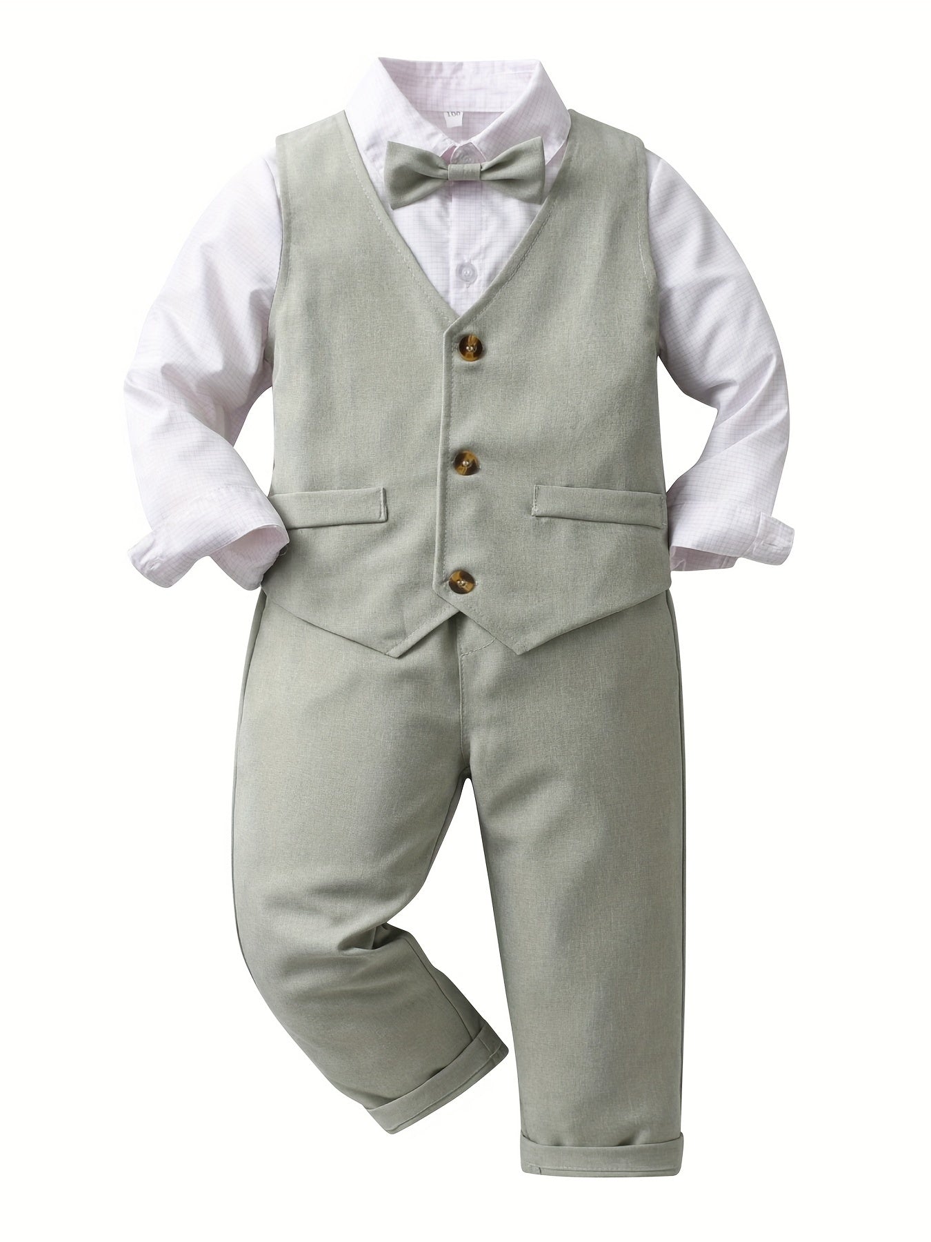 Boys Formal Outfits with Bowtie, Shirt, Pants, Vest