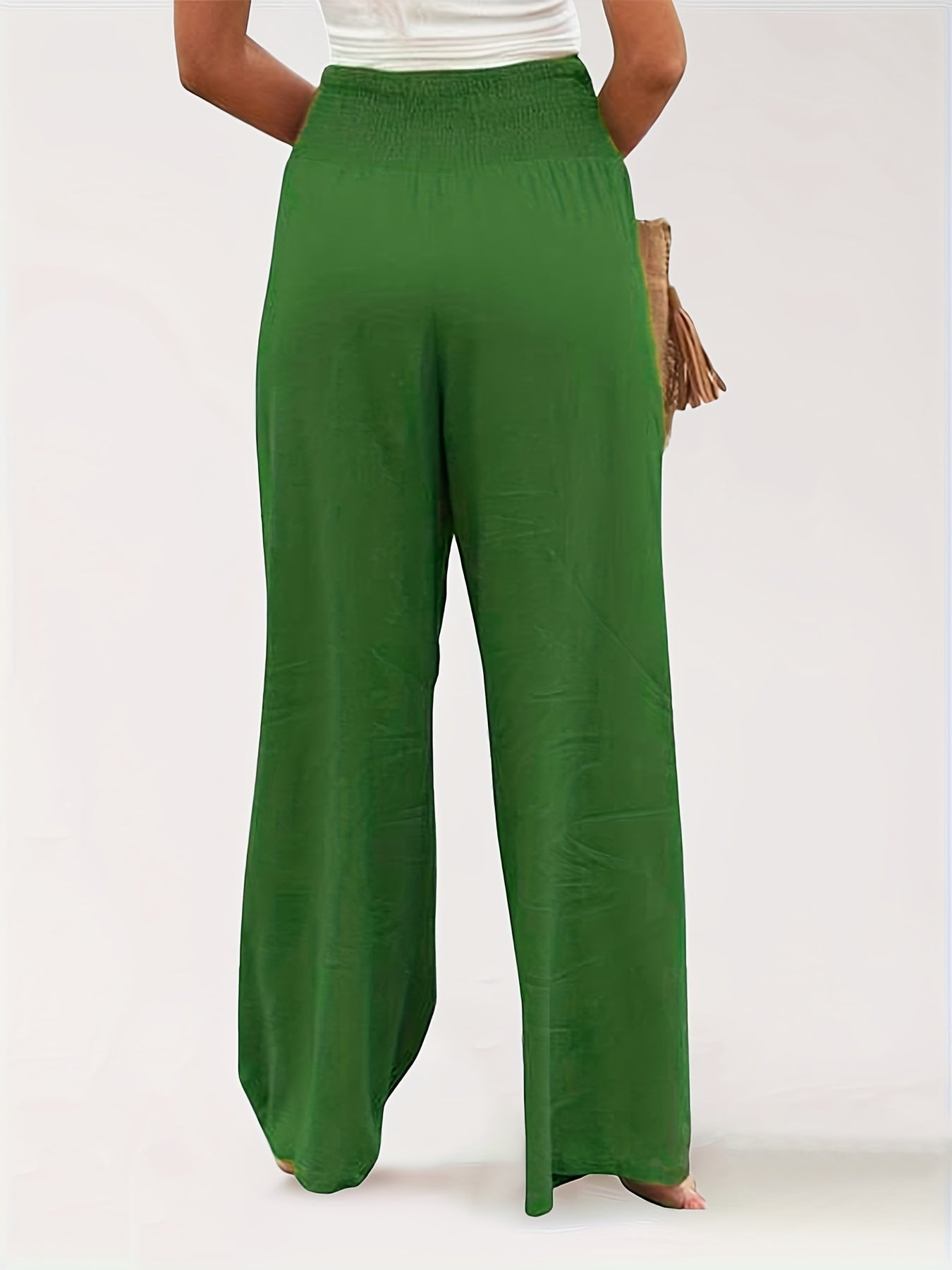 Drawstring Waist Wide Leg Pants Casual Solid Long Length