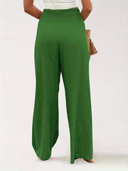 Drawstring Waist Wide Leg Pants Casual Solid Long Length