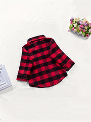 Boys Plaid Top Long Sleeve Lapel Shirt