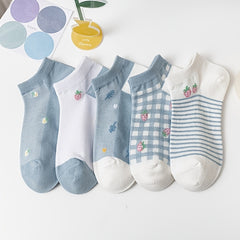 5 Pairs Floral Pattern Ankle Socks Pack Women's Stockings